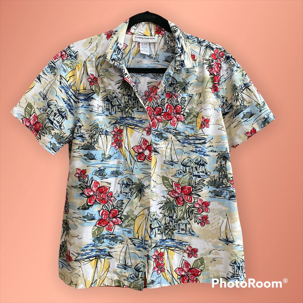 Vintage  Hawaiian print  button down shirt .Tropical print  shirt.